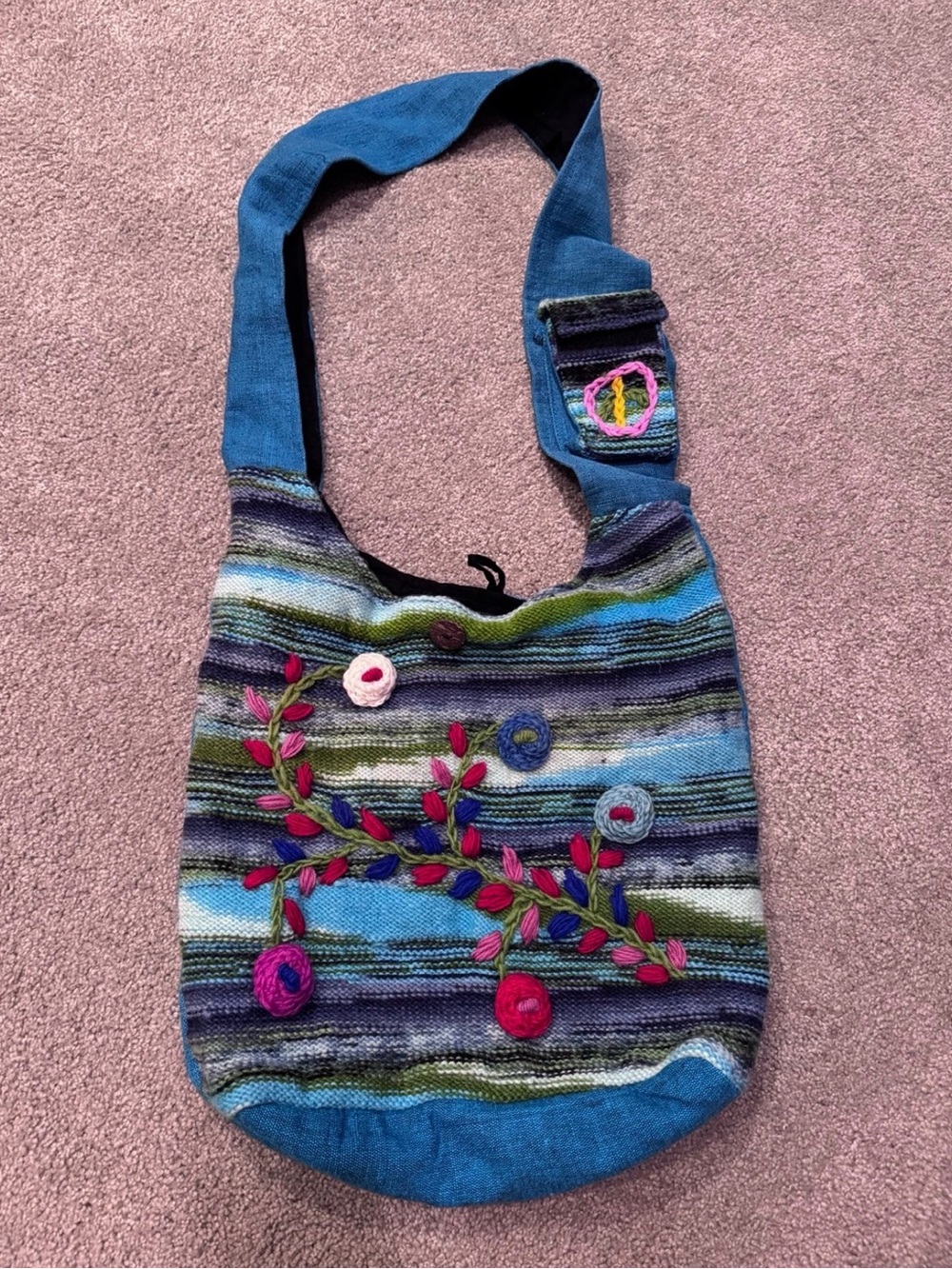 Y2K Greater Good Shoulder Purse 100% Wool Hippie Boho Messenger Bag Embroidered